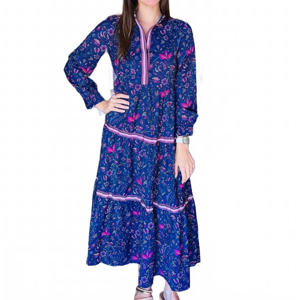 NEW SINCERELY OURS floral symphony floral long sleeve dress in blue